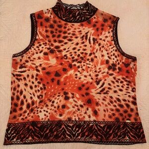 NWT St John Sport Brown Orange Beige Exotic Animal Print Sleeveless Top Sz L